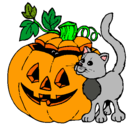Dibujo Calabaza y gato pintado por halloween