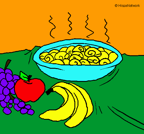 Dibujo Fruta y caracoles a la cazuela pintado por natilla