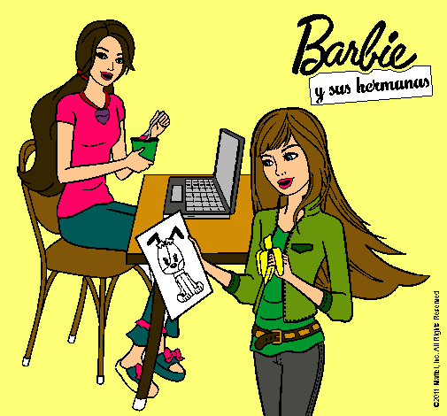 Barbie y su hermana merendando