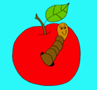 Dibujo Manzana con gusano pintado por jugar