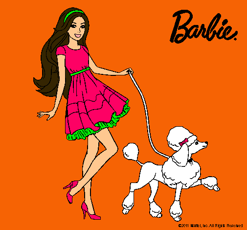 Barbie paseando a su mascota