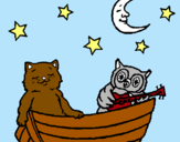 Dibujo Gato y búho pintado por navuel