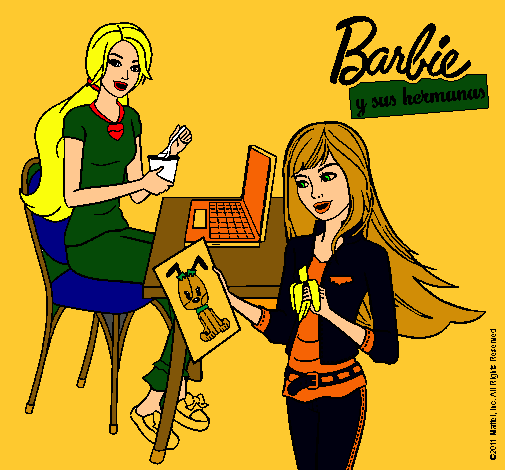 Barbie y su hermana merendando