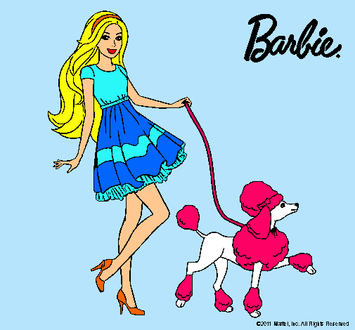 Barbie paseando a su mascota