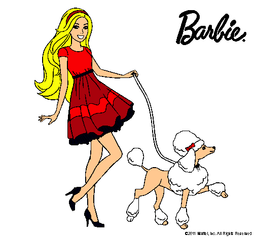 Barbie paseando a su mascota