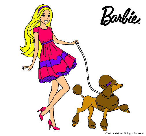 Barbie paseando a su mascota