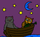 Dibujo Gato y búho pintado por aleluya