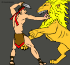 Dibujo Gladiador contra león pintado por jukilop