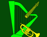 Dibujo Arpa, flauta y trompeta pintado por aksel