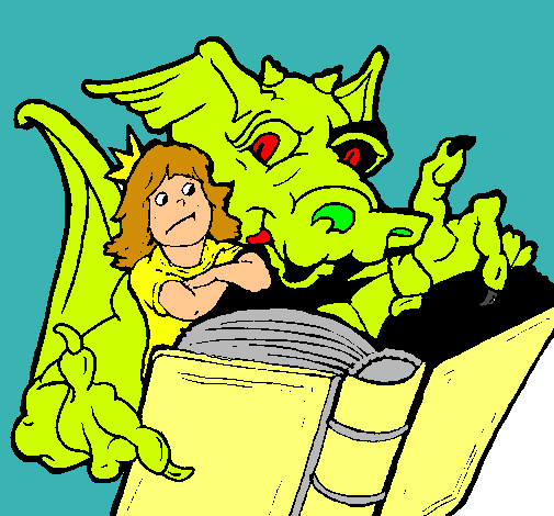 Dragón, chica y libro