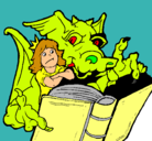 Dibujo Dragón, chica y libro pintado por hfjd