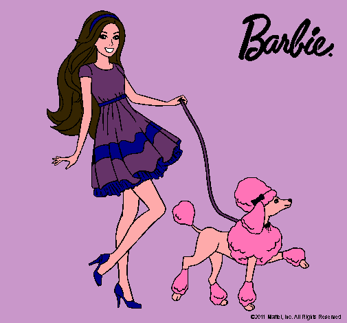 Barbie paseando a su mascota