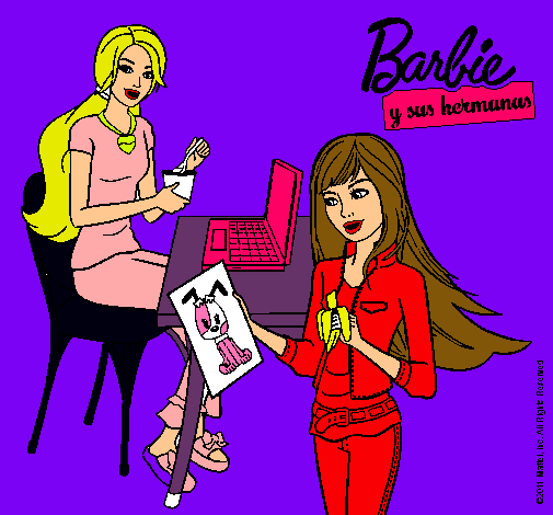 Barbie y su hermana merendando