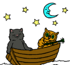 Dibujo Gato y búho pintado por miau