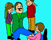 Dibujo Papa con sus 3 hijos pintado por arevalo