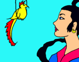 Dibujo Mujer y pájaro pintado por AMOROCITA