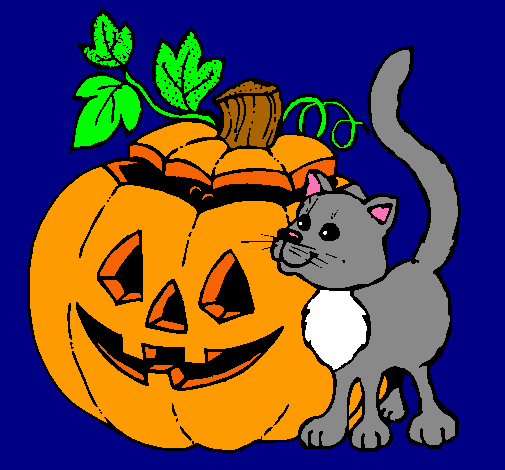 Calabaza y gato