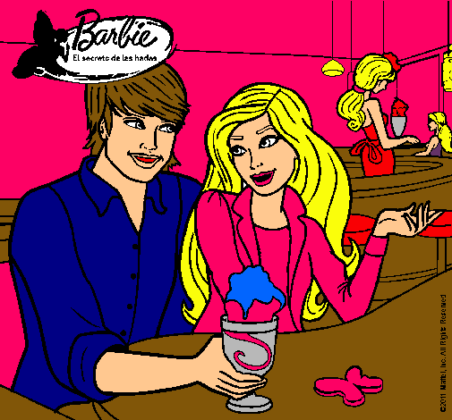 Dibujo Barbie y su amigo en la heladería pintado por Melaniebes