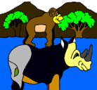 Dibujo Rinoceronte y mono pintado por taranto2