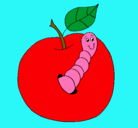 Dibujo Manzana con gusano pintado por granquie