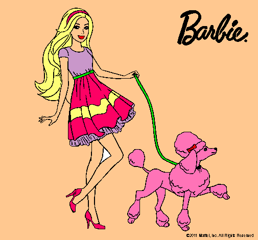 Barbie paseando a su mascota