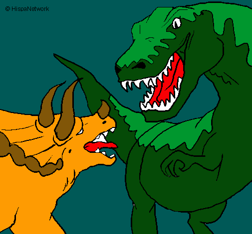 Dibujo Lucha de dinosaurios pintado por manusanmi