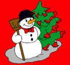 Dibujo Muñeco de nieve y árbol navideño pintado por amalia
