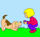 Dibujo Niña y perro jugando pintado por yizelinote