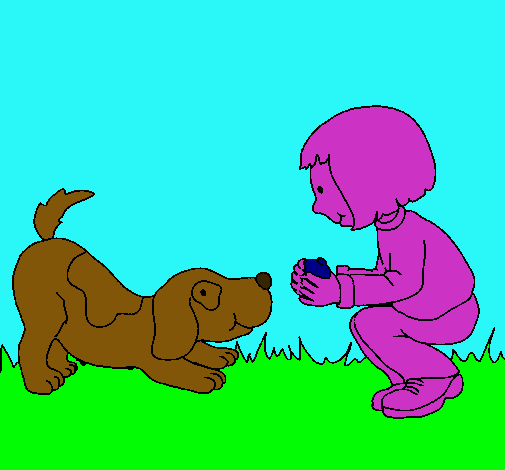 Niña y perro jugando