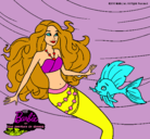 Dibujo Barbie sirena con su amiga pez pintado por CLATEFER