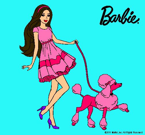 Barbie paseando a su mascota