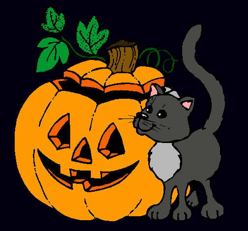 Calabaza y gato