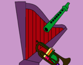 Dibujo Arpa, flauta y trompeta pintado por valuchys