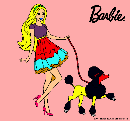 Barbie paseando a su mascota