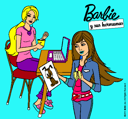 Barbie y su hermana merendando