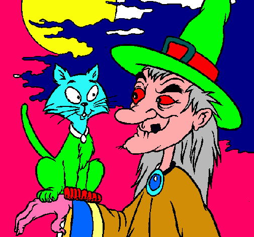 Dibujo Bruja y gato pintado por minxu