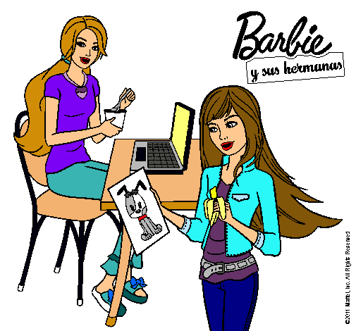 Barbie y su hermana merendando