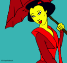 Dibujo Geisha con paraguas pintado por fofia