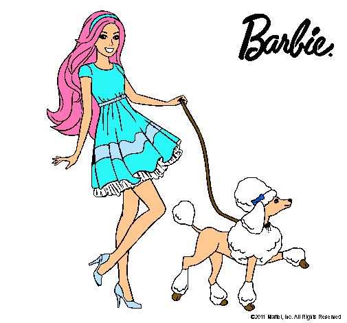 Barbie paseando a su mascota