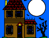 Dibujo Casa del terror pintado por murcielago