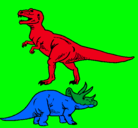 Dibujo Triceratops y tiranosaurios rex pintado por kevin