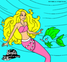 Dibujo Barbie sirena con su amiga pez pintado por danurl