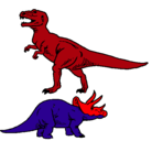 Dibujo Triceratops y tiranosaurios rex pintado por tarzan
