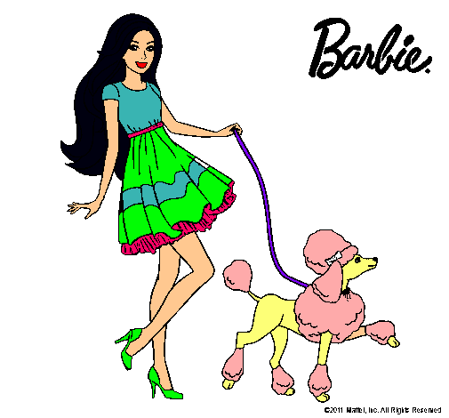 Barbie paseando a su mascota