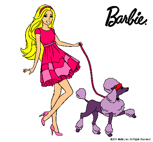 Barbie paseando a su mascota