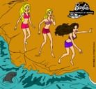 Dibujo Barbie y sus amigas en la playa pintado por heeeeeeeeeee