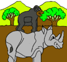 Dibujo Rinoceronte y mono pintado por dragonjos