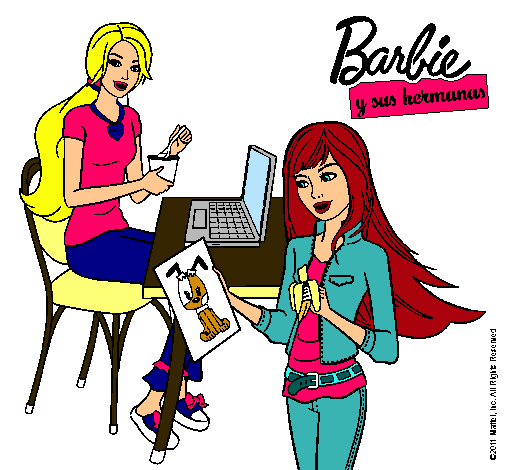 Barbie y su hermana merendando