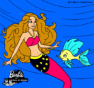 Dibujo Barbie sirena con su amiga pez pintado por angelitaaaaa