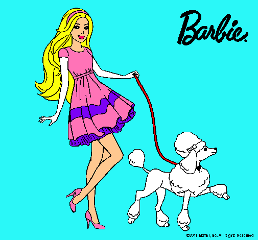 Barbie paseando a su mascota